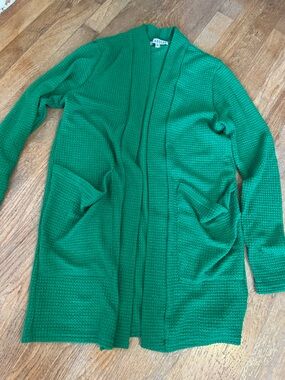 Akella Open-Front Green Waffle Knit Cardigan